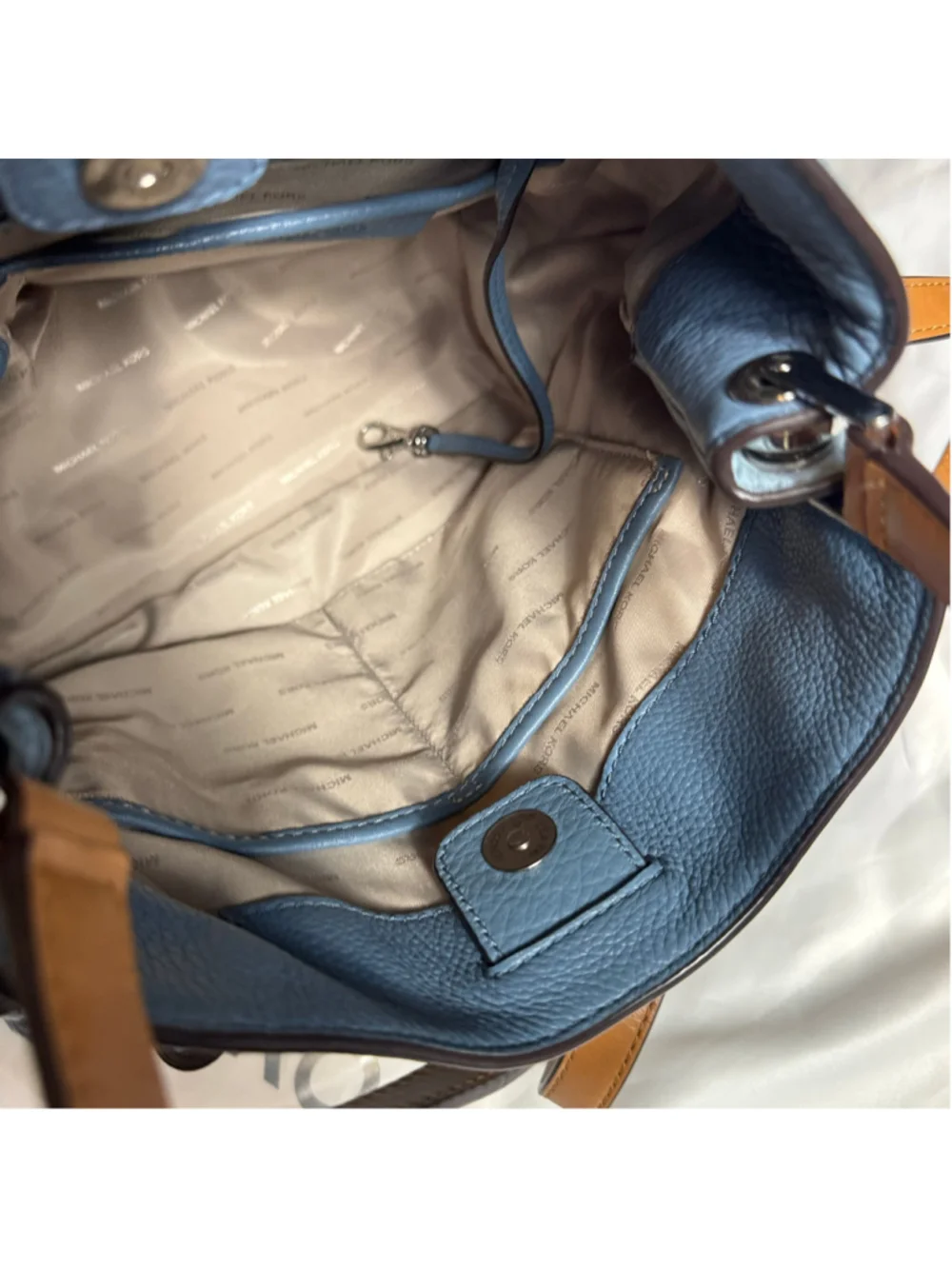 Women's Michael Kors Hobo Bag Two Tone Blue Pebble Leather